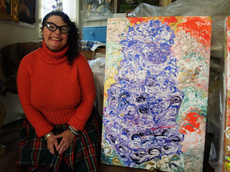 Simone Gad-studio with Fu-dog painting, 2010