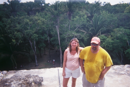 At the top of the High Temple at the Lamanai complex - Belize