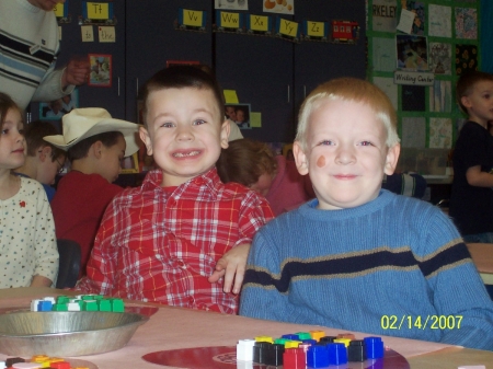 Kody with his friend at their class Valentines Day party