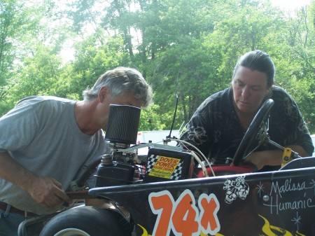 Working on the kart before a race