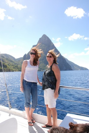 St Lucia in front of the Pitons with my daughter
