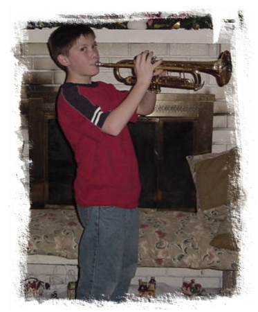 Skyler with his trumpet