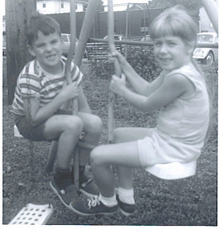 BETH & I SWINGING IN MY BACKYARD-1970
