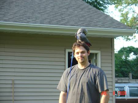 Josh with lucky our african grey