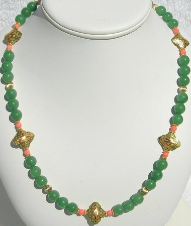Russian Green Amethyst, Cloisonne Beads