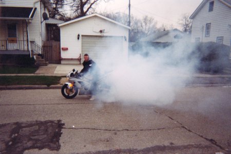 me doing burnout on my old bike. feb 2004