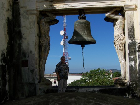 Tom at the top of the bell tower, Nicaragua
