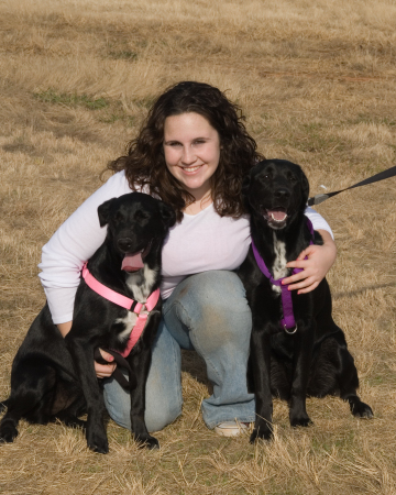 My daughter Cecily and her dogs Princess and Bailey