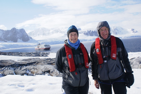 Becki and her dad in Antarctica