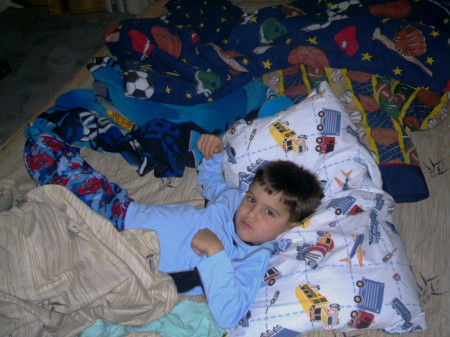 Colby in the "box"-our tiny apartment after Katrina