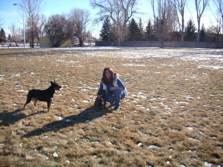 Me at the park with dogs Missy & Molly
