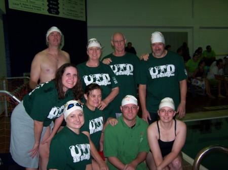 My swim buddies and I are at a swim meet