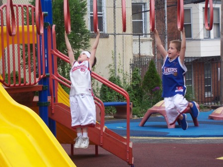 twins on monkey bars