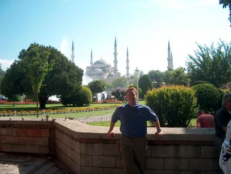 Matt in Istabul, Turkey in front of the Blue Mosque