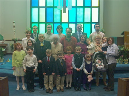 With children, their spouses, grandchildren (now 12) and in-laws after Easter worship