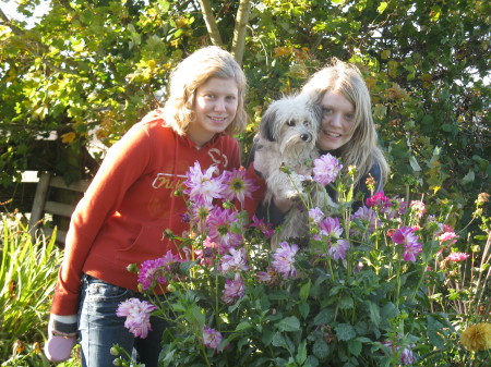 My girls with our pooch, Maisy