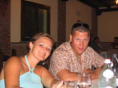 Brad and I at dinner in Sicily.