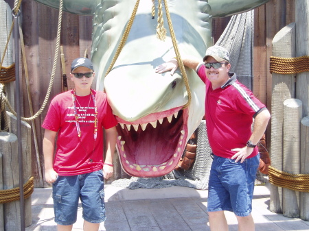 Husband David and son Chris with Jaws
