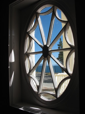 Window in the first lodge built in Yellowstone