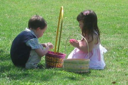 Andrew and Audrey at Easter Egg Hunt at church 2006