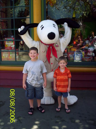 Boys with Snoopy at Knott's Berry Farm