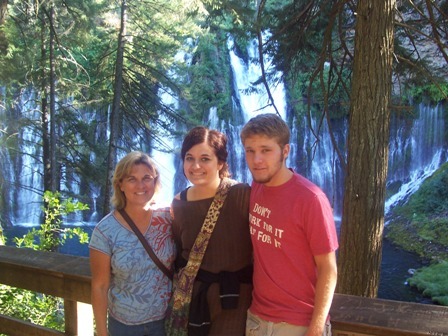 Burney Falls with son and daughter