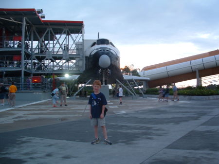 Tyler in front of Explorer Space Shuttle