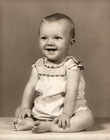 Me wearing Grandpa's own birthday shirt - 1947