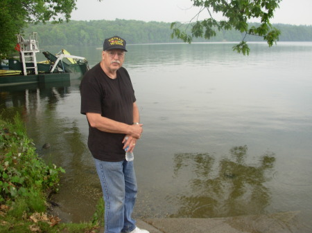 Leon at a  lake in Massachusetts