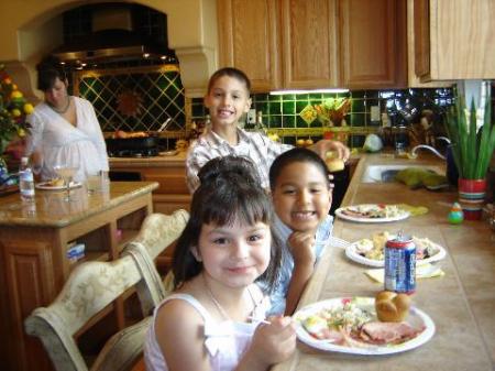 Korynne Lyn Jimenez with her cousins at Easter.  Antonio is in the Oven