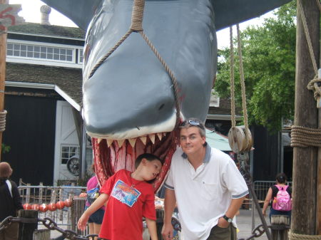 my son and I in front of Jaws