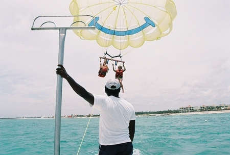 Jen and I parasailing in Cancun