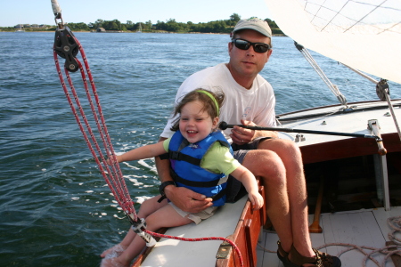 Woody and Ella sailing to East Harbor, Fishers Island '05