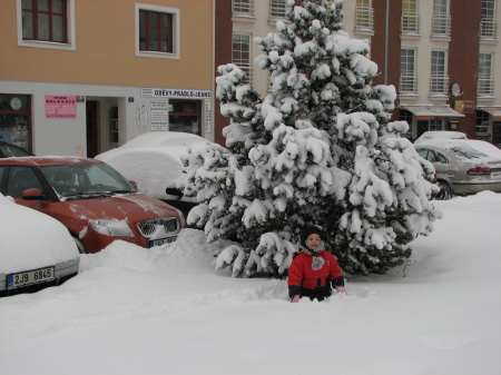 in front of the house on Xmas morning