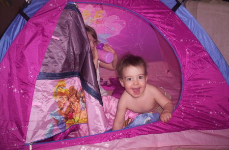 Little Ian in Calista's pink tent, 2007