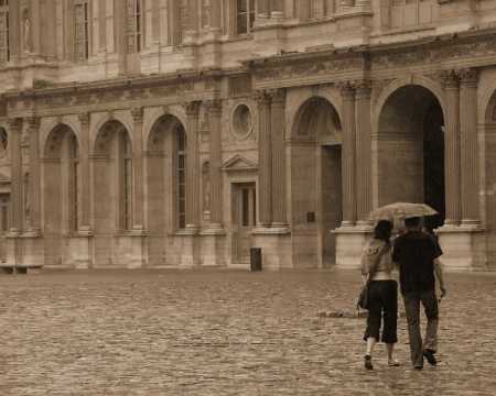 Couple in the Rain, Louvre Courtyard