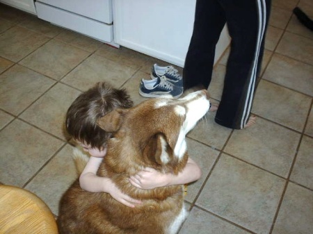 My youngest grandson and my dog