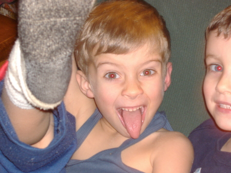 Mikey age six just having fun and being crazy.