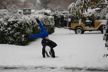 Beth doing a cartwheel in the snow 12/08