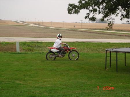 Hannah learning to ride the dirtbike