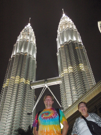 Petronas Towers lit up at night