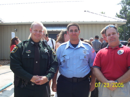 Son police explorer with dad