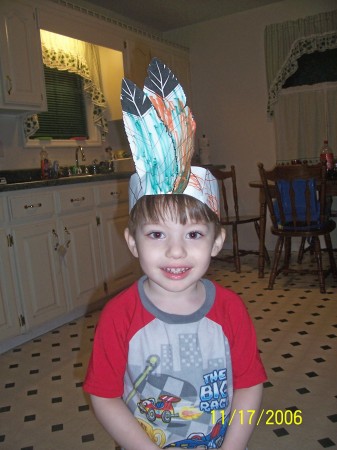 Joshua and his newly drawn indian headdress.