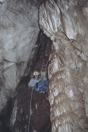 Teaching kids how to rappell down into one of the local caves