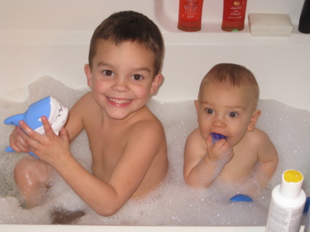 Trey and cousin Aiden in bath