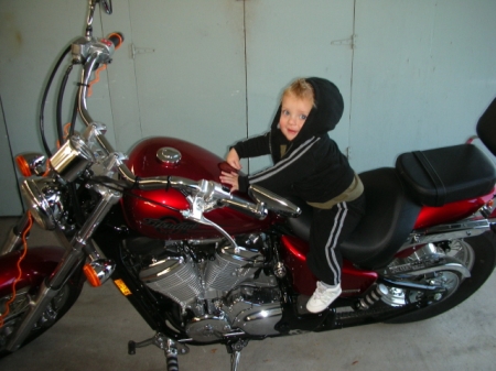 My Grandson, Zackary, on MY bike.