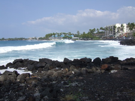 In town (Kailua-Kona) along seawall Alii Dr.