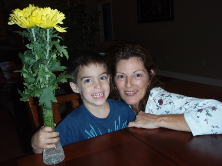 Ben gives Mommy flowers