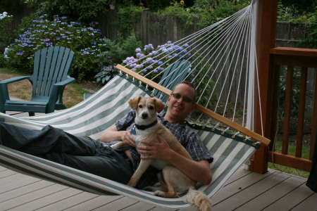 Some of my favourite guys, son Kevin and our dog Brodie.  Chillin' out!