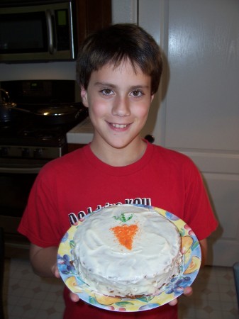 Sean and his first carrot cake.